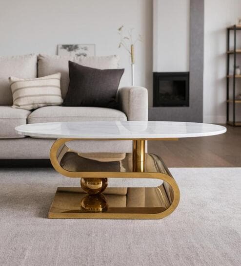 Consilia Faux Marble Coffee Table In Gold Pvd Finish
