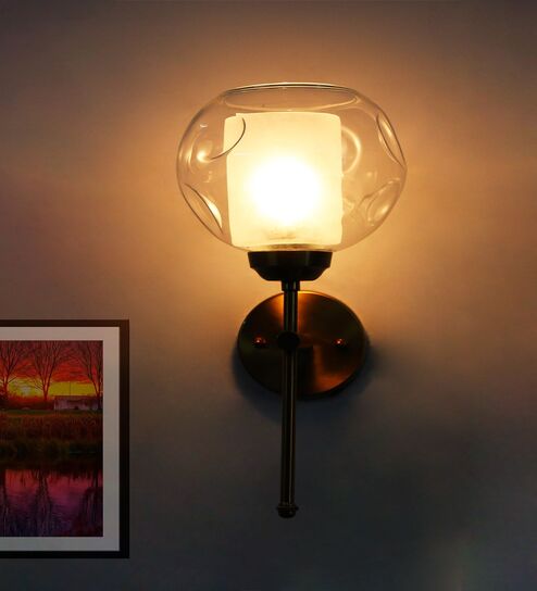 Contemporary Brass Wall Light Clear Crater Glass
