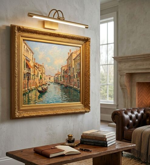 Contemporary Brushed Brass LED Picture Light Dual Arm
