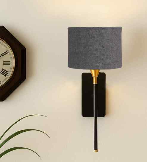 Contemporary Round Drum Shade Wall Lamp (7 )   Durable Metal Bracket-Grey Jute