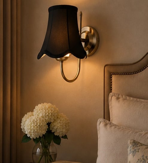 Contemporary Steel Wall Lamp   Black Cotton Shade | Hotel & Bedroom