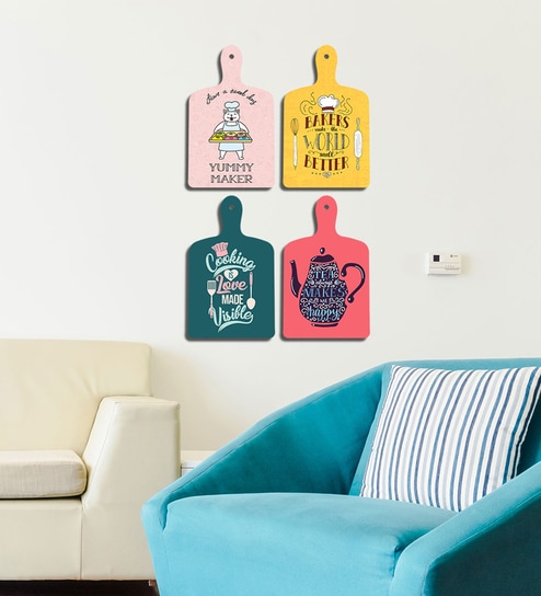 Set of 4 Cooking Baking Tea Quotes Wooden Wall Hanging