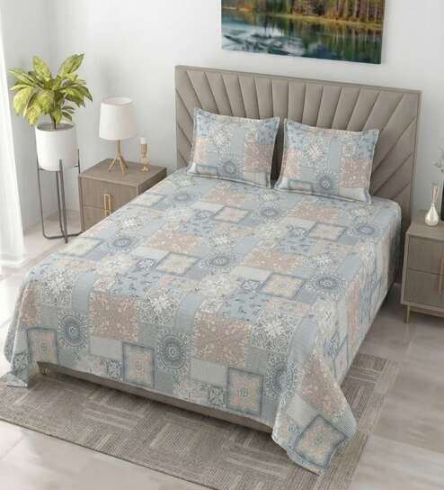 Cool Fire Metro 186 TC Cotton King Bedsheet With 2 Pillow Covers