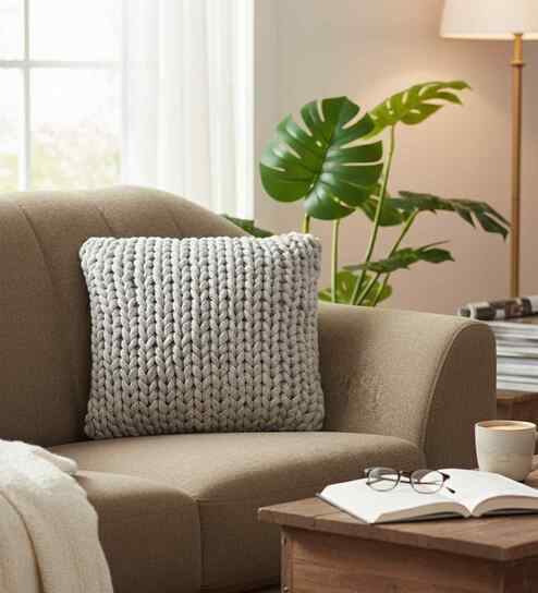 Cool Grey 100% Cotton Rapunzel16X16 Inches Knitted Cushion Cover