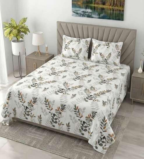 Cool Grey Metro 186 TC Cotton King Bedsheet With 2 Pillow Covers