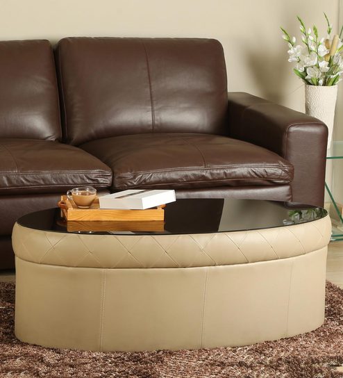 Buy Cooper Oval Shaped Upholstered Center Table In Beige Colour By