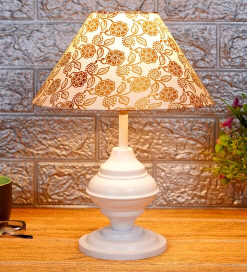 Copper & White Shade Table Lamp With Metal Base By Foziq