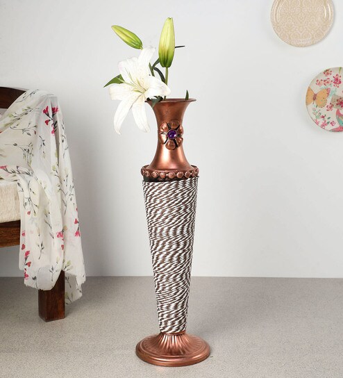 Buy Copper White Flower Metal Vase By Ethnic Karigari Online