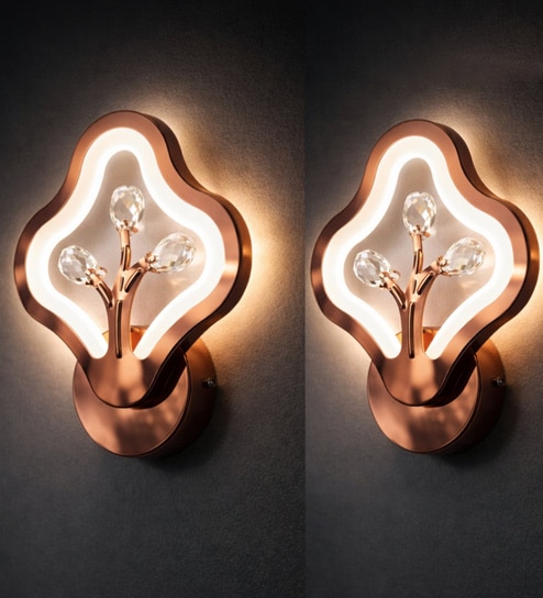 Copper Finish Novelty Wall Light Flower Design Set of 2