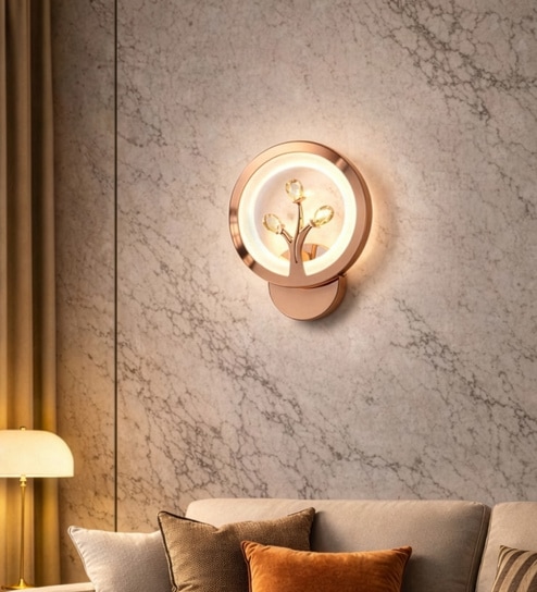 Copper Finish Novelty Wall Light Round Design Set of 2