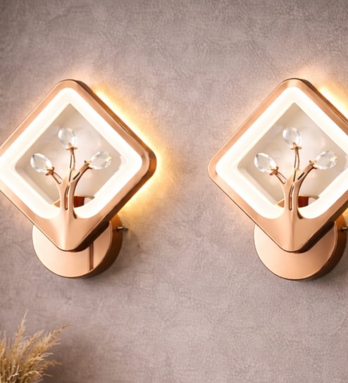 Copper Finish Novelty Wall Light Square Design Set of 2