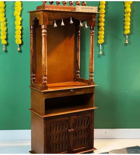 Copper Sheesham & MDF Wooden Temple in Home & Office