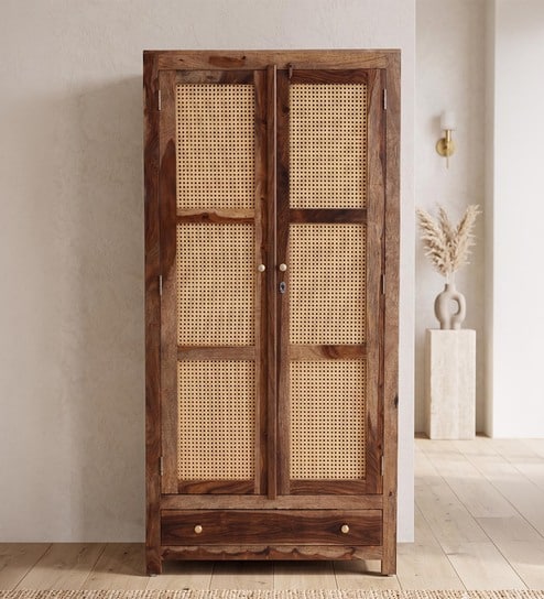 Coral Cane 2 Door Wardrobe In Sheesham Wood Finish
