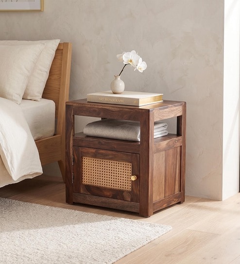 Coral Cane Side Table In Sheesham Wood Finish