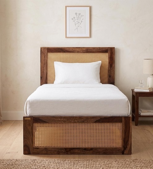 Coral Cane Single Bed In Sheesham Wood Finish