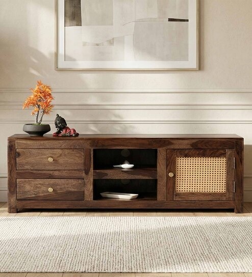 Coral Cane Wooden TV Unit In Brown Finish