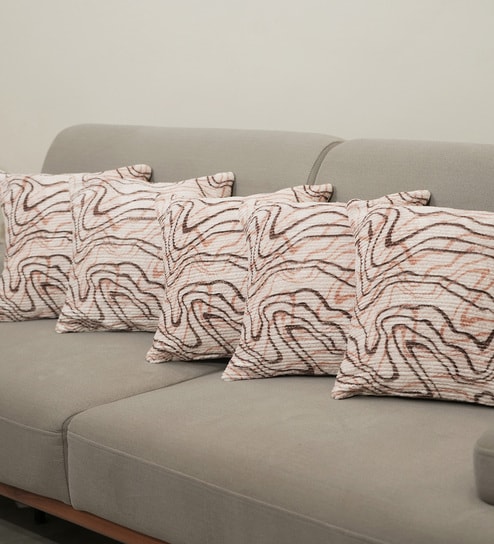 Coral Polyester Abstract 16x16 inches Cushion Covers Set of 5
