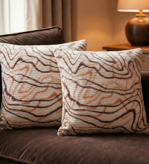 Coral Polyester Abstract 18x18 inches Cushion Covers Set of 2