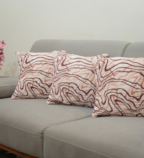 Coral Polyester Abstract 18x18 inches Cushion Covers Set of 3