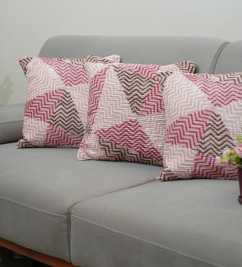 Coral Polyester Geometric 16x16 inches Cushion Covers Set of 3