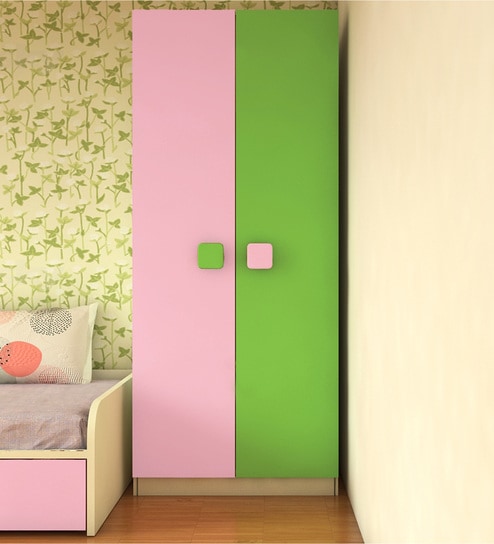 Corolla Kids Two Door Wardrobe In English Pink And Verdant Green Finish By Adona