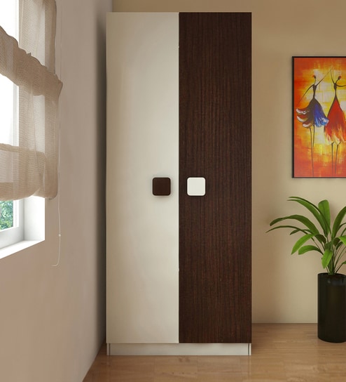 Corolla 2 Door Wardrobe With Square Handles Ivory - Coffee Walnut