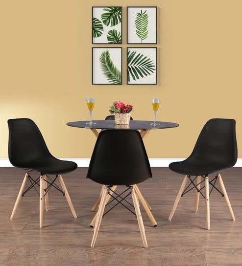 Corona Four Seater Metal Dining Set In Black Colour By Hometown