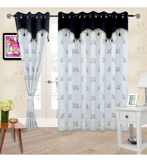 Buy Cortina Long White Polyester 106x47 Inch Door Curtain With Lining Online Floral Door Curtains Furnishings Home Decor Pepperfry Product