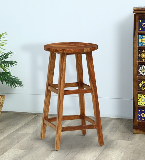 Cosenza Sheesham Wood Bar Stool In Rustic Teak Finish