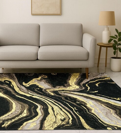 Cosmic Swirl Printed Polyester 4 X 6 Feet Machine Made Carpet