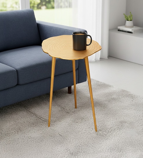 Cosmo Aluminium Floral End Table in Gold Finish