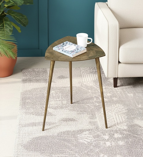 Cosmo Aluminium Geometric Triangular End Table in Gold Finish