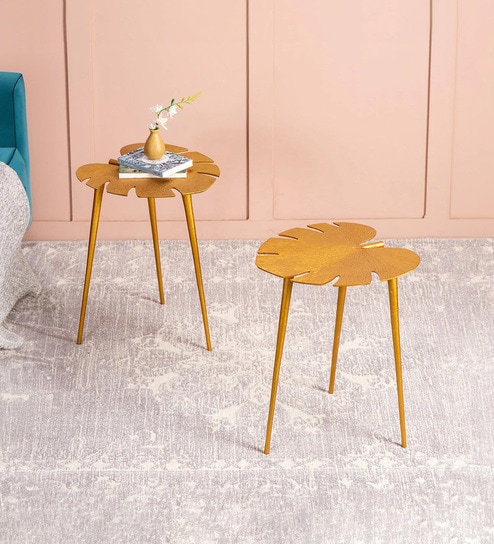 Cosmo Aluminium Leaf End Table in Gold Finish Set of 2