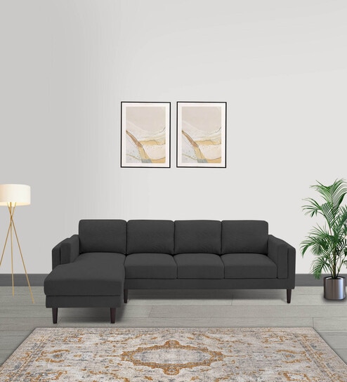 Creata Fabric Rhs Sectional Sofa (3+Lounger) In Charcoal Grey Colour