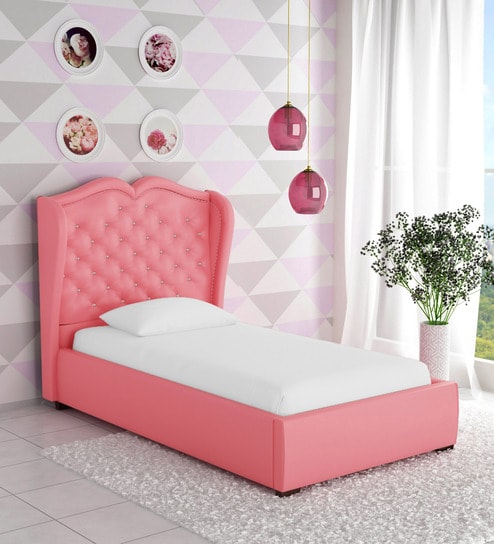 Cottage Crystal Studded Single Size Bed In Pink Colour By Dreamzz Furniture