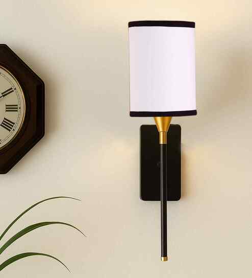Cotton + Metal Wall Lamp   Warm Light Wall Sconce for Bedroom & Living Room-(White&Black)