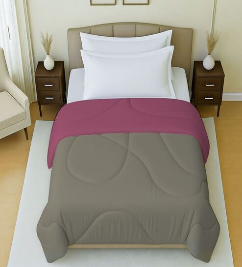 Pink And Grey Cotton Reversible Single Bed Ac 150Gsm Comforter