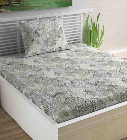 Green Floral 144 TC Cotton Blend Single Bed Sized Bed Sheets With 1 Pillow Cover