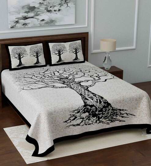 Multicolor Abstract 144 TC Cotton Blend Queen Sized Bed Sheets with 2 Pillow Covers