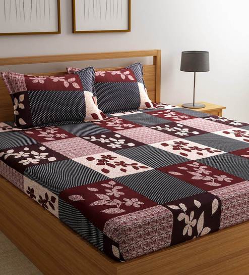 Buy Cotton 144tc Double Bedsheet With 2 Pillow Covers By Romee