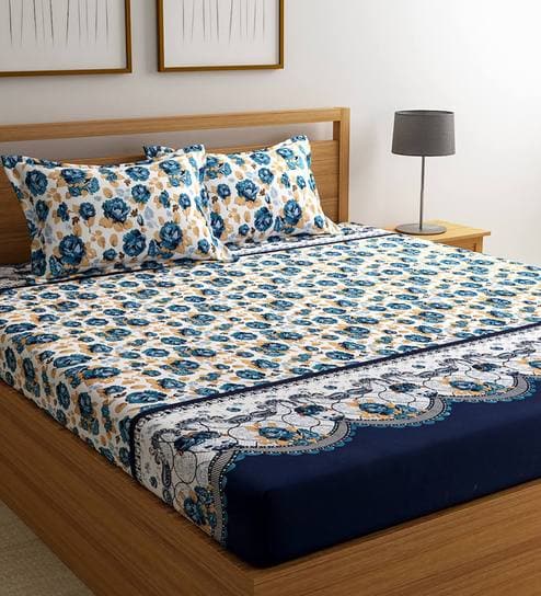 White Floral 144 TC Microfiber Double Sized Bedsheet With 2 Pillow Covers