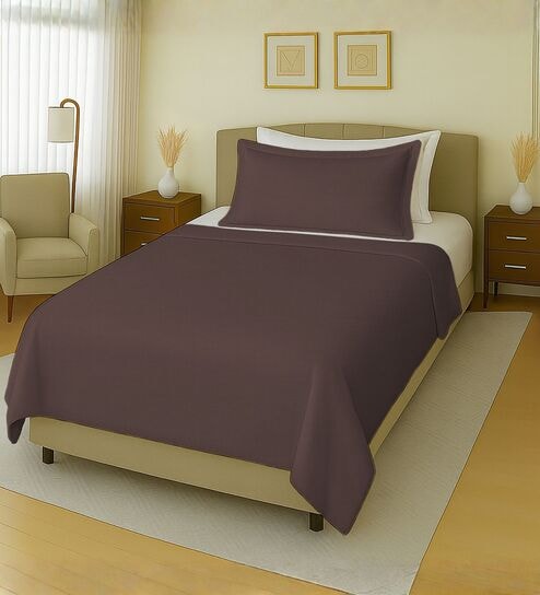 Brown 144 TC Cotton Queen Sized Double Bedsheet With 2 Pillow Covers