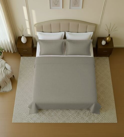 Grey 144 TC Cotton Single Bedsheet With 2 Pillow Covers