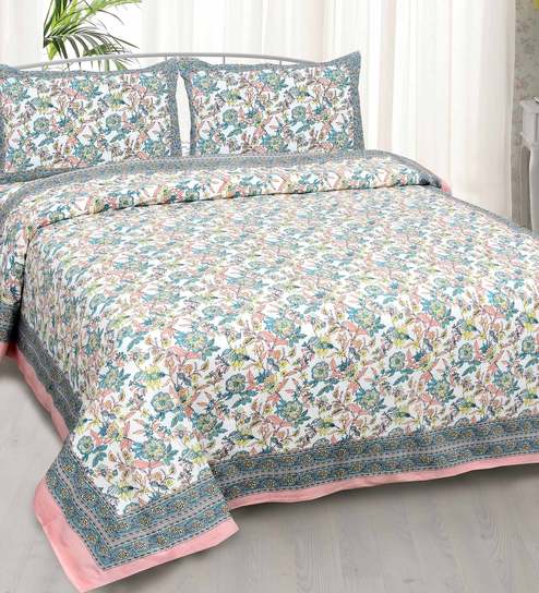 Multicolor Floral 240 TC Cotton Double Size Bedsheet With 2 Pillow Covers