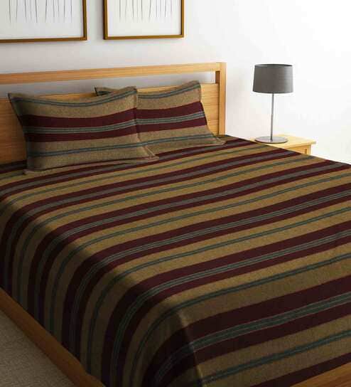 Brown Geometric 300 TC Cotton Double Bed Cover with 2 Pillow Covers