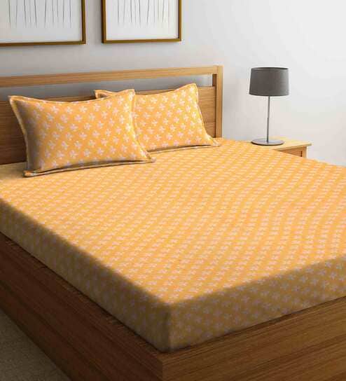 Yellow Traditional 300 TC Cotton 1 Double Bedsheet with 2 Pillow Covers