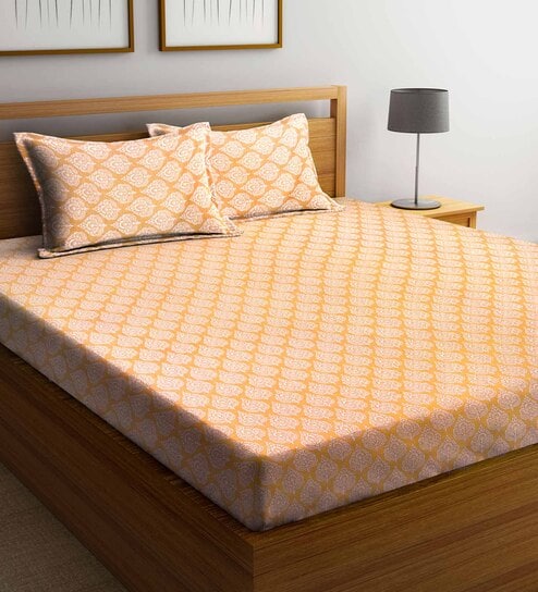 Brown Traditional 300 TC Cotton 1 Double Bedsheet with 2 Pillow Covers