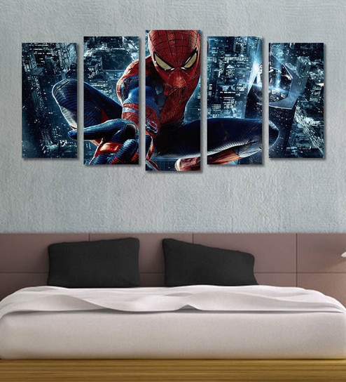 Cotton Canvas 78 7 X 1 X 39 8 Inch Spiderman Framed Art Panels By 999store Set Of 5