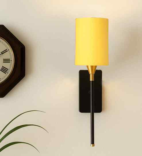 Cotton Fabric Wall Sconce with Metal Fixture   Premium Home Lighting-(Yellow)