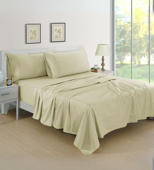 Cotton Satin Fitted Bedsheet, 60 x 78 inches, 400 Thread Count, Khaki, Set of 1 Bedsheet with 2 Pillow Covers